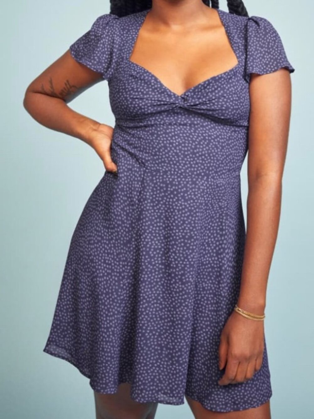Reformation Kenni Navy Blue Dot-Print Midi Dress